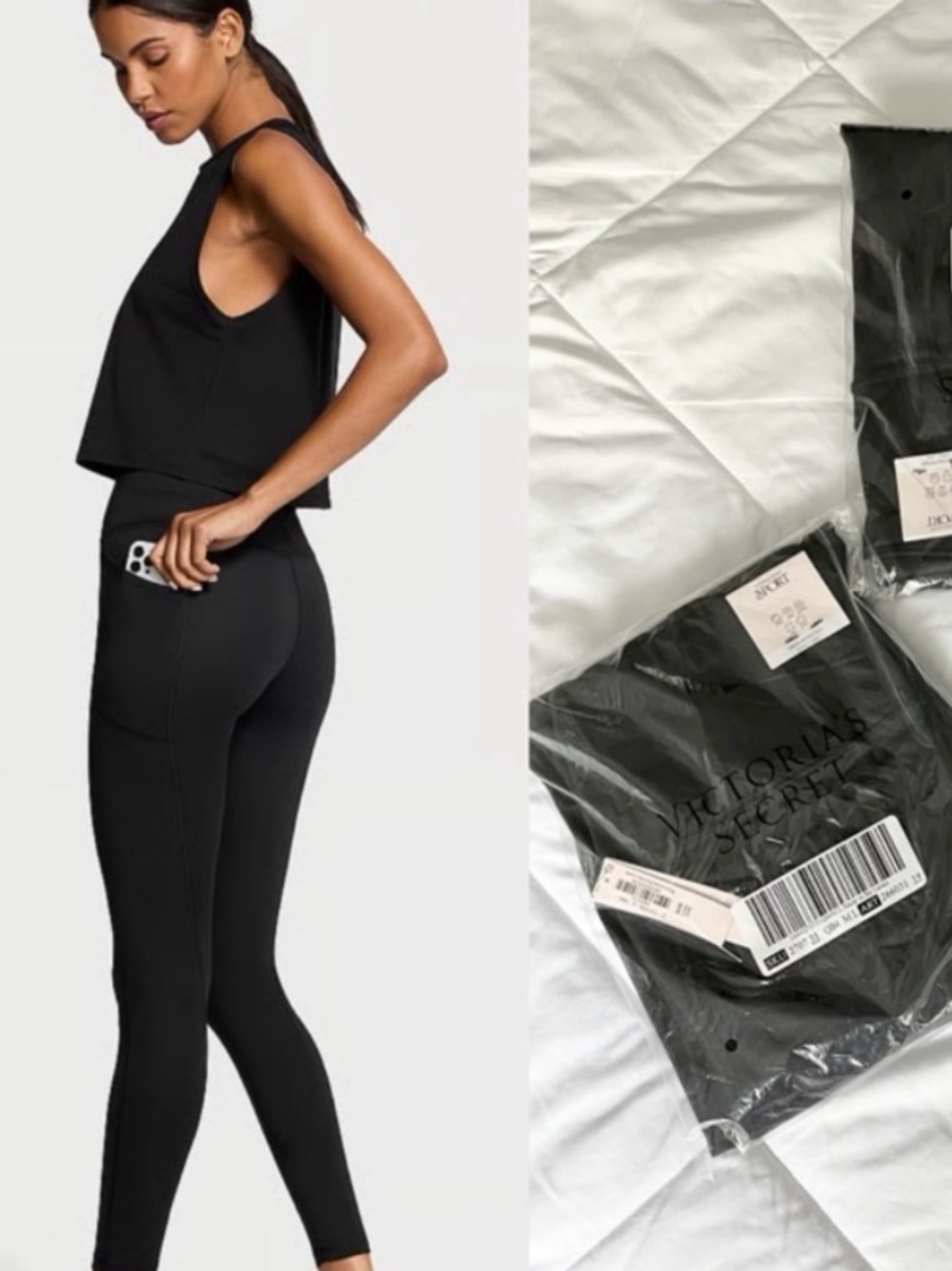 New Victoria's Secret Black High-Rise Sport Pocket Leggings, Medium Long